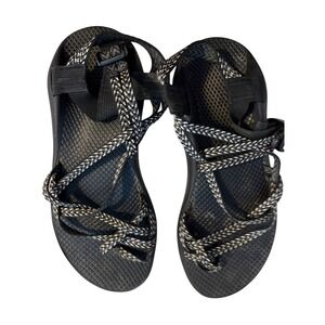 Chaco Z Cloud 2 Sandals Black White Patterned Multi Strap Toe Loop Hiking Womens